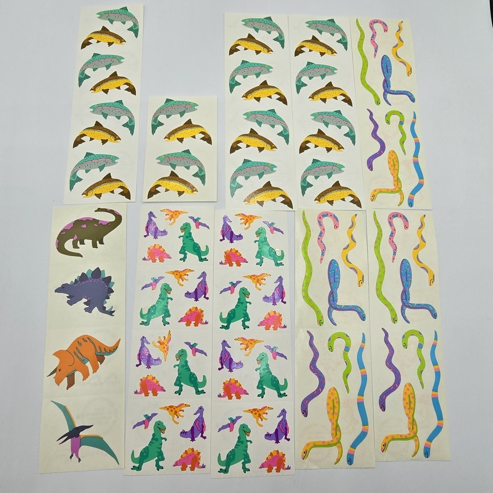 Vtg 90s Mrs. Grossman's Stickers Lot Spring‎ Summer Dinosaur Snakes Fish